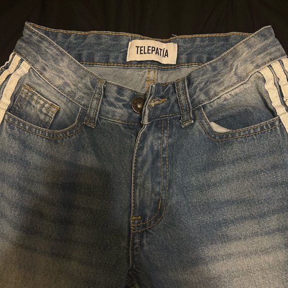 Telepatía Side Stripe Tie Detail Baggy Ribbon Jeans | Light Wash Denim - Picture 3 of 5